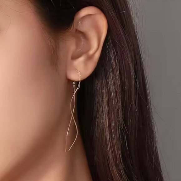 Gold and Silver Threader Earrings. 925 Sterling Silver. #1063 - Picture 2 of 5